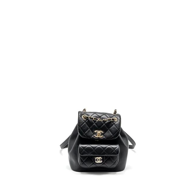 Chanel mini Duma backpack Lambskin black LGHW (microchip) in Black Lambskin from EMIER