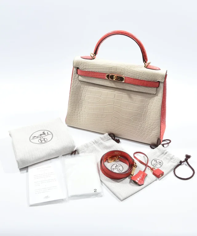 Hermès Kelly 32 HSS Beton / Geranium Matte alligator GHW #X (2016) in Crocodile from Luxury Promise, photo 20 of 20