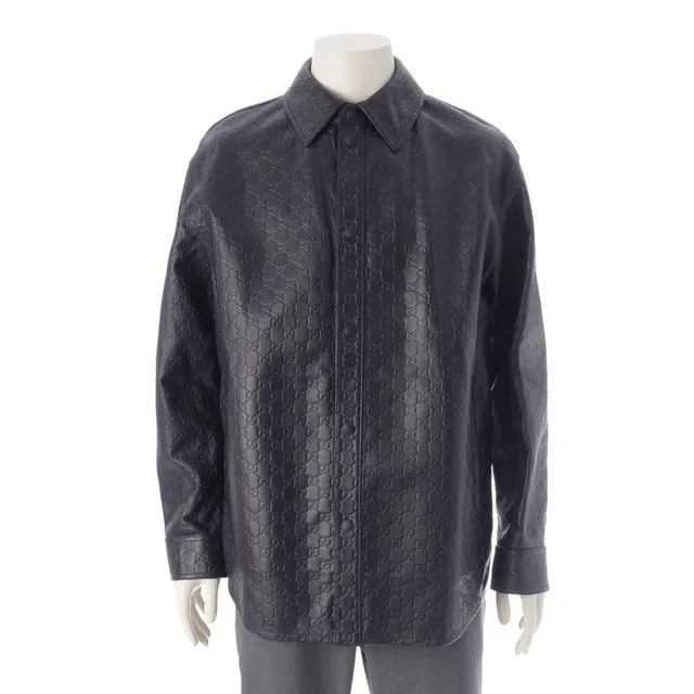 Gucci Leather GG Guccissima Jacket Navy 46 in Navy Leather from The Reluxe