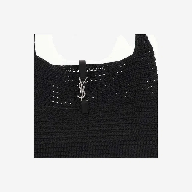 Saint Laurent Crocheted Raffia Tote Bag — Black in Black Raffia from HEWI
