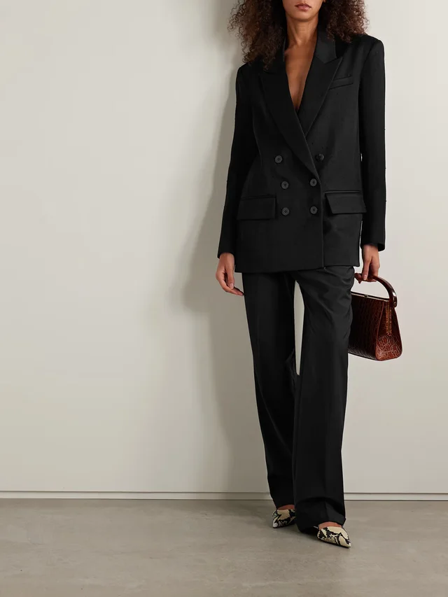 TIBI Double-breasted wool-blend twill and silk-organza blazer in Black, photo 2 of 2 from NET-A-PORTER (Canada)