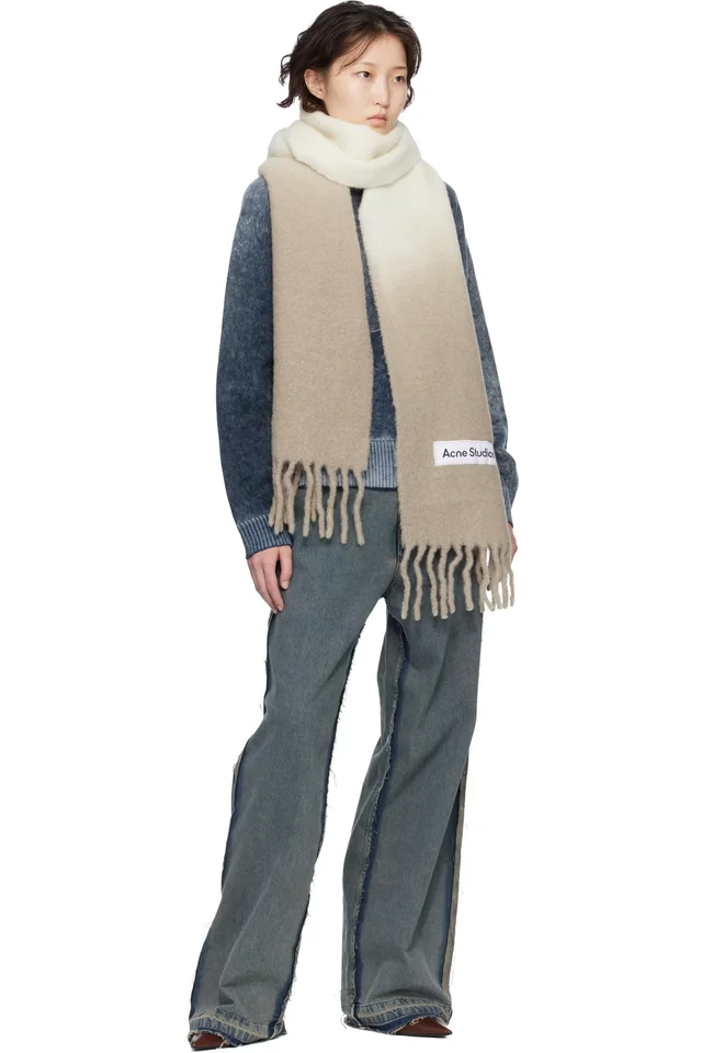 Acne Studios Beige Wool Fringe Scarf, photo 2 of 2 from SSENSE