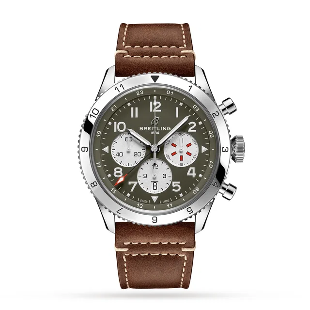 Breitling Super AVI B04 Chronograph Curtiss Warhawk 46 Watch in silver|gray Leather from WatchesOfSwitzerland