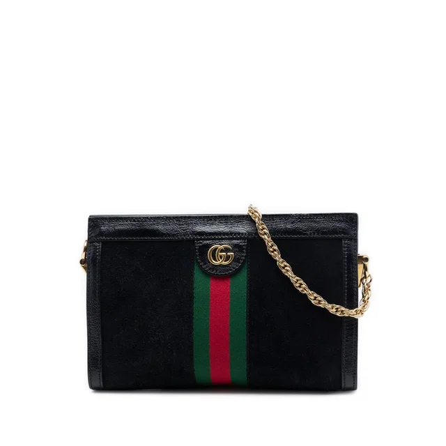 Black Gucci Small Suede Web Ophidia Chain Crossbody in Black Suede from Designer Revival