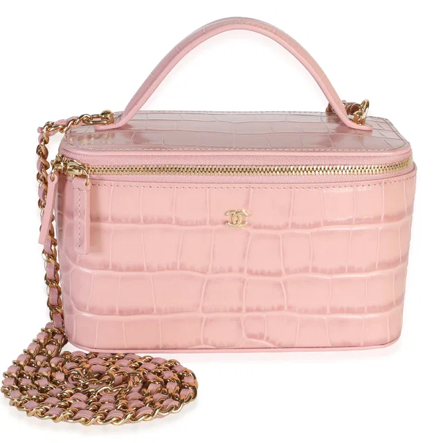 Chanel 26B Light Pink Crocodile Embossed Calfskin Vanity With Chain in Pink Calfskin from myGemma
