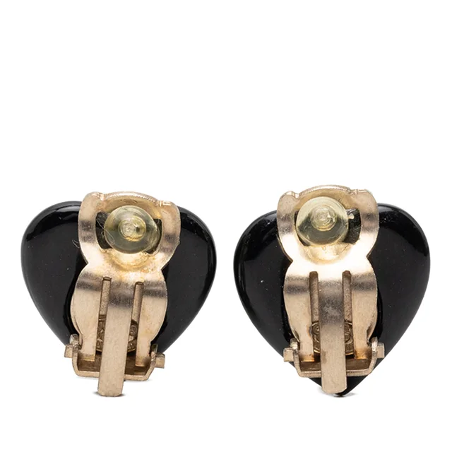 White Chanel CC Resin Faux Pearl Heart Clip On Earrings in White Resin from Designer Revival, photo 2 of 2