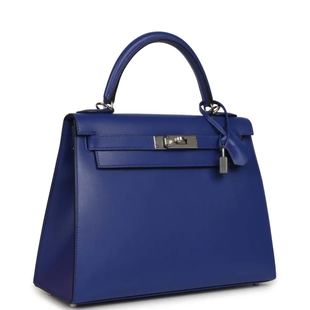Hermès Kelly Sellier 28 Bleu Electric Tadelakt Palladium Hardware in Blue Goatskin from Madison Avenue Couture, photo 2 of 9
