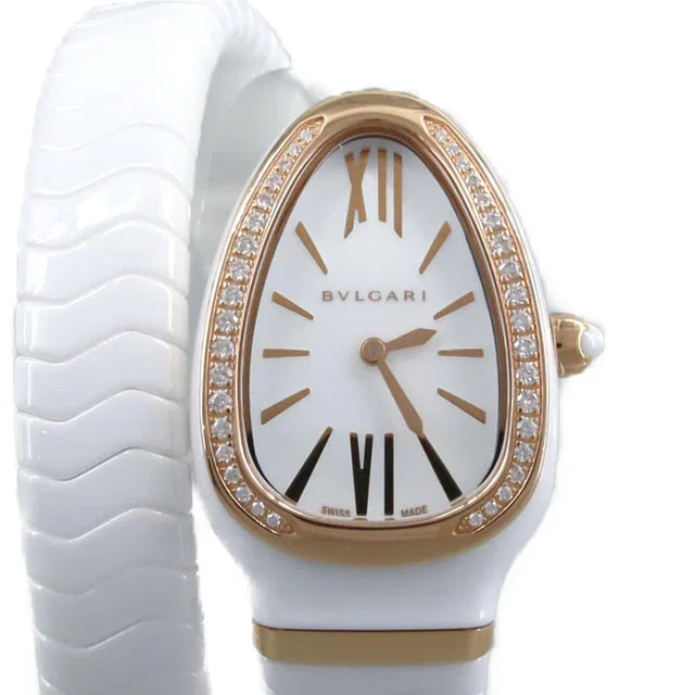 Bvlgari Serpenti Spiga Ceramic Pink Gold Quartz in Pink Ceramic from LuxUness