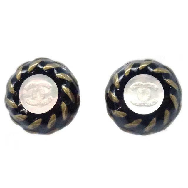 Chanel Button Earrings Clip-On Black 97A in Black from AMORE Vintage Tokyo