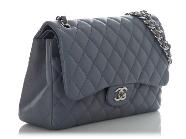 Chanel Jumbo Blue/Gray Quilted Lambskin Classic Double Flap in Blue Lambskin from Ann's Fabulous Finds, photo 6 of 10