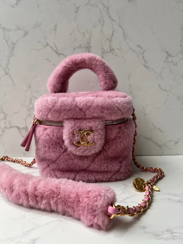 Chanel Shearling Vanity Small Pink LGHW in Pink from Luxury Promise