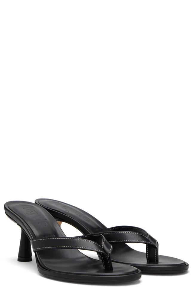 Aeyde Black Daphne Leather Thong Heeled Sandals, photo 4 of 4 from SSENSE