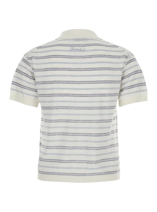 DUNST White Polo Shirt with classic collar and all-over striped motif in linen blend for women in White 55% Linen 45% Cotton, photo 4 of 6 from Gaudenzi Boutique