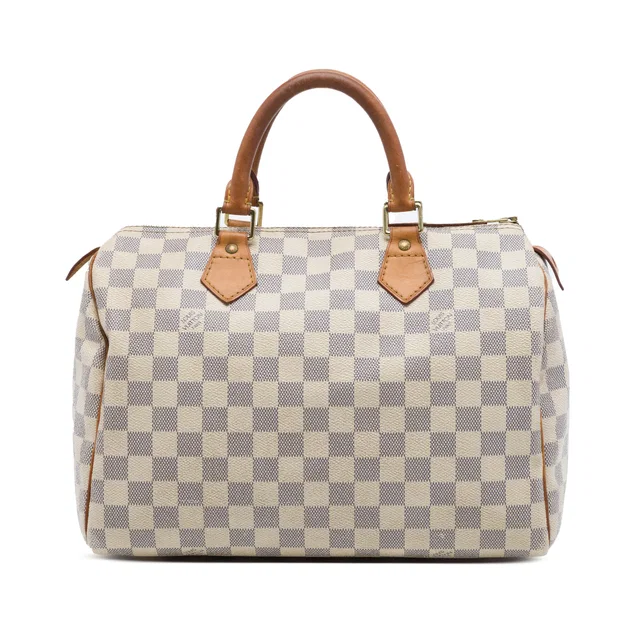 White Louis Vuitton Damier Azur Speedy 30 Boston Bag in White Canvas from Designer Revival