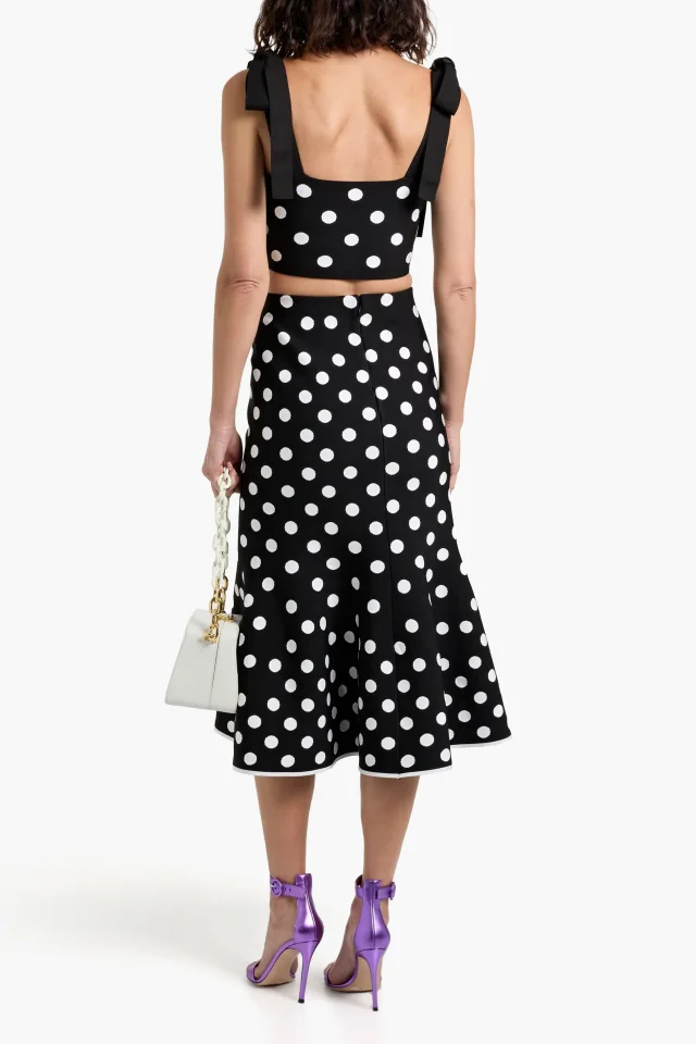 Carolina Herrera Polka-Dot Intarsia-Knit Midi Skirt in Black, photo 3 of 4 from THE OUTNET