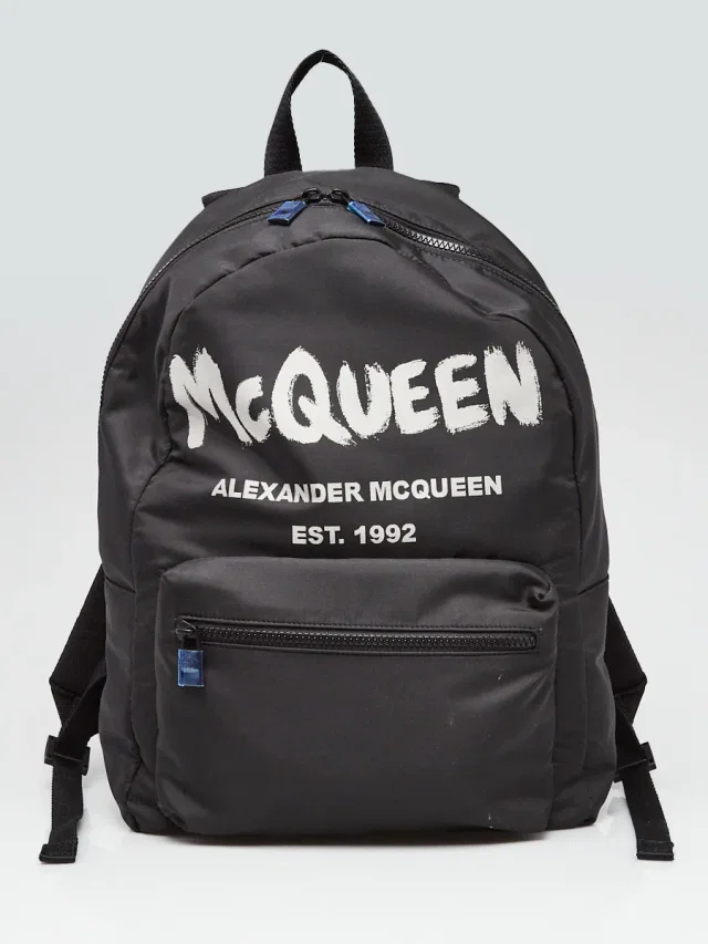 Alexander McQueen Black Nylon Graffiti Metropolitan Backpack Bag in Black Nylon from Yoogis