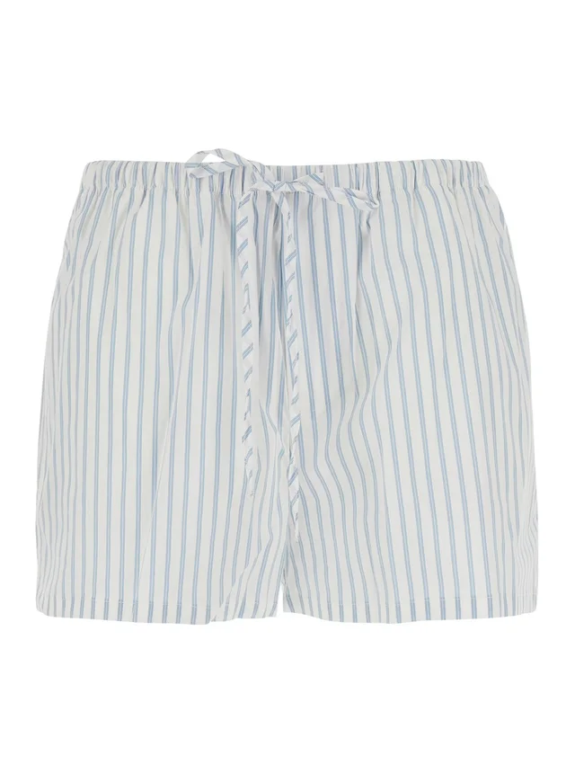 DUNST Light blue Shorts with elasticated waist and drawstring and all-over striped print in cotton blend for women in 76% Cotton 21% Nylon 3% Polyurethane, photo 2 of 6 from Gaudenzi Boutique
