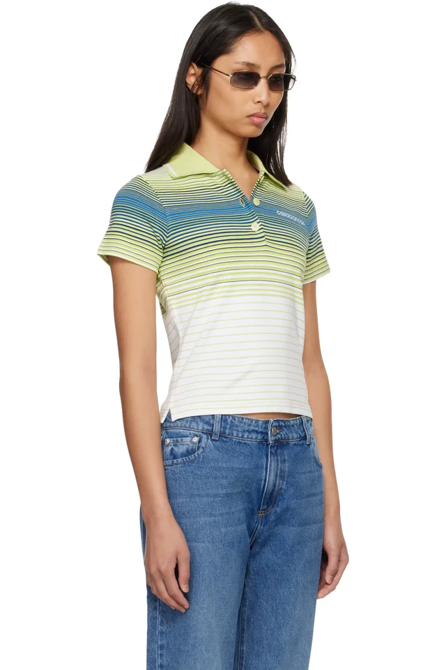 Casablanca Green & White Bourgeois Striped Short Sleeve Polo, photo 2 of 4 from SSENSE