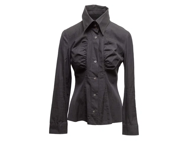 Black Dolce & Gabbana Ruched Long Sleeve Button-Up Top Size US S in Black from Designer Revival