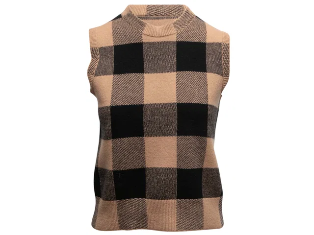 Tan & Black Christian Dior Gingham Sleeveless Knit Top Size US S in Black from Designer Revival