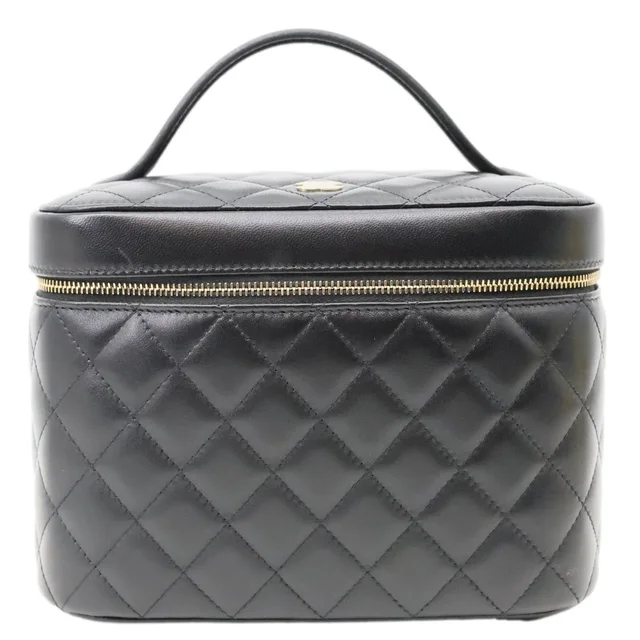 Chanel Classic Medium Quilted Lamskin Leather Chain Vanity Case Black in Black Leather from Dallas Designer Handbags