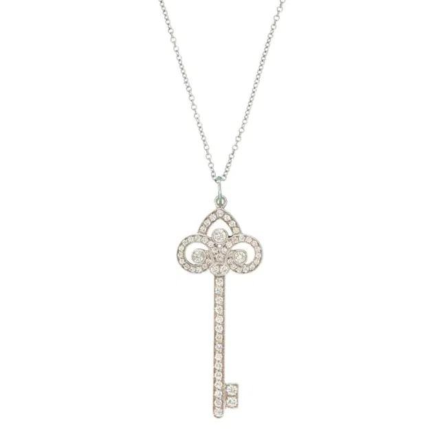 Tiffany & Co. DI Fleur De Lis Diamond Key With Chain PT from Luxury Promise