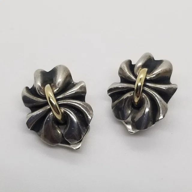 Georg Jensen Sterling Silver Crumple Clip On Earrings With 18 Kt Band 401 in silver|gold|gray from Poshmark