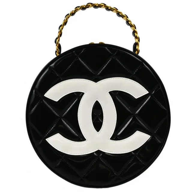 Chanel 1994-1996 Black Patent Leather Round Vanity Handbag in Black Patent leather from AMORE Vintage Tokyo
