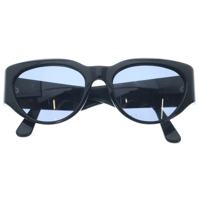 Chanel CC Logo Oval Frame Sunglasses Eyewear Black Blue Lens in Black from The Reluxe