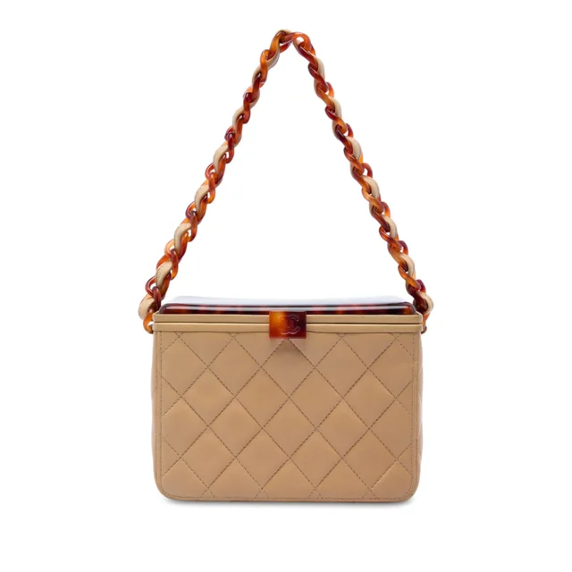 Beige Chanel CC Quilted Lambskin Tortoiseshell Box Bag in Beige Lambskin from Designer Revival