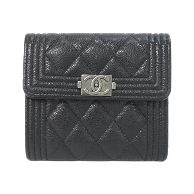 Boy CHANEL Line 80734 Wallet in BLACK / AGED METAL metal fittings caviar skin (grained calf) from KOMEHYO