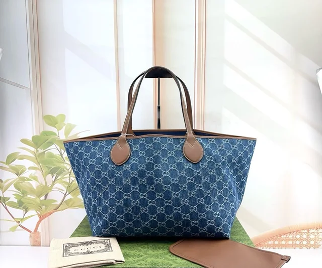 Gucci Blue GG Denim Medium Tote Bag in Brown Denim from Luxury Promise