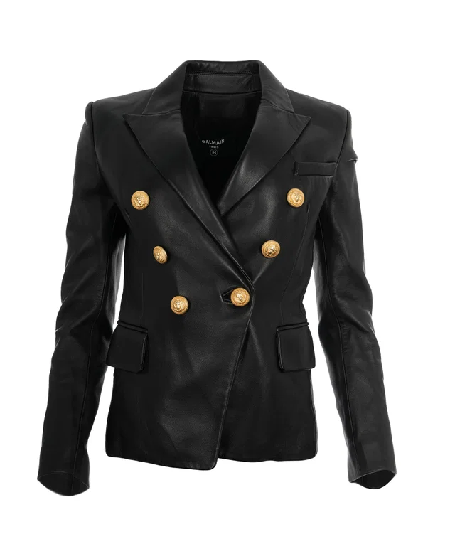 Balmain Double Breasted Leather Blazer in Leather from Luxury Promise