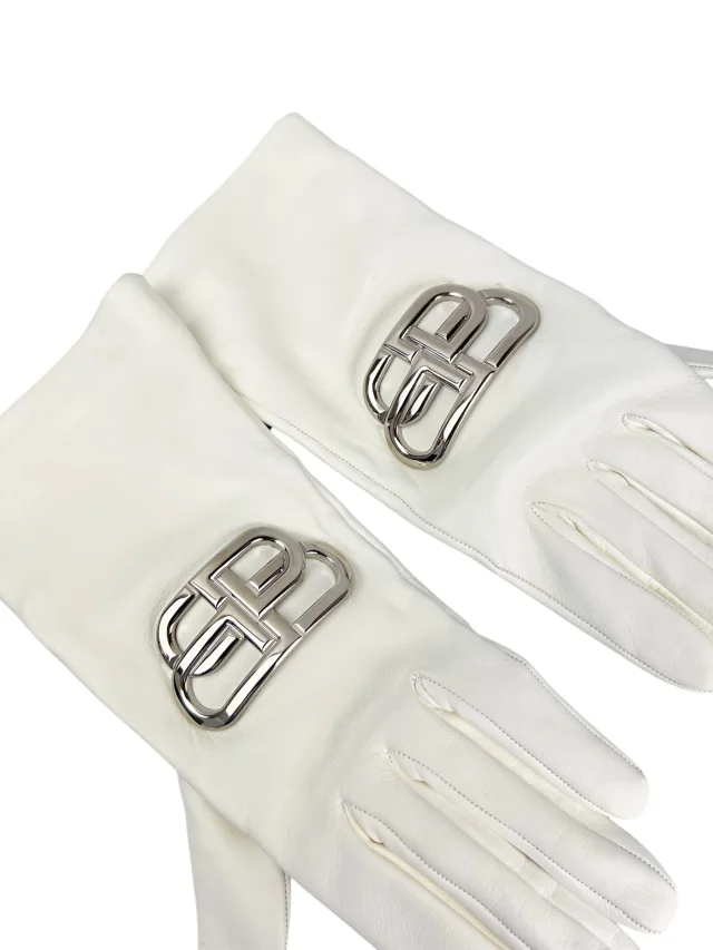 Balenciaga Giant BB Metal Logo Gloves in White Lambskin from Season 2 Consign, photo 5 of 6