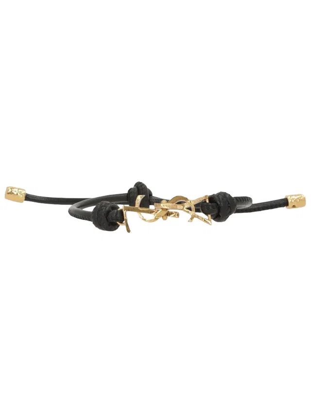Saint Laurent Cassandre Bracelet — Black Leather Bracelets in Black Leather from HEWI