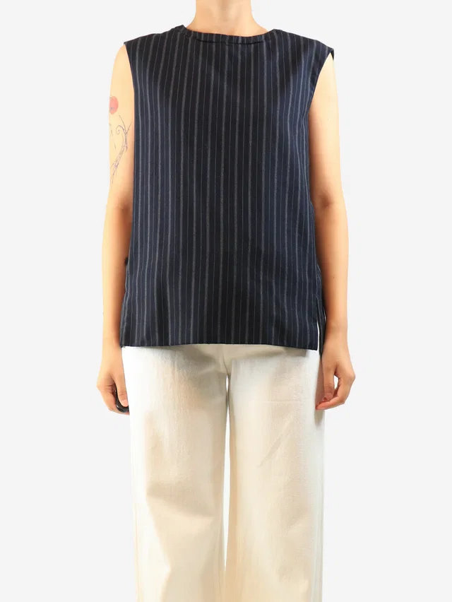 Jil Sander Navy sleeveless striped top - size M in Navy Wool from Sign of the Times
