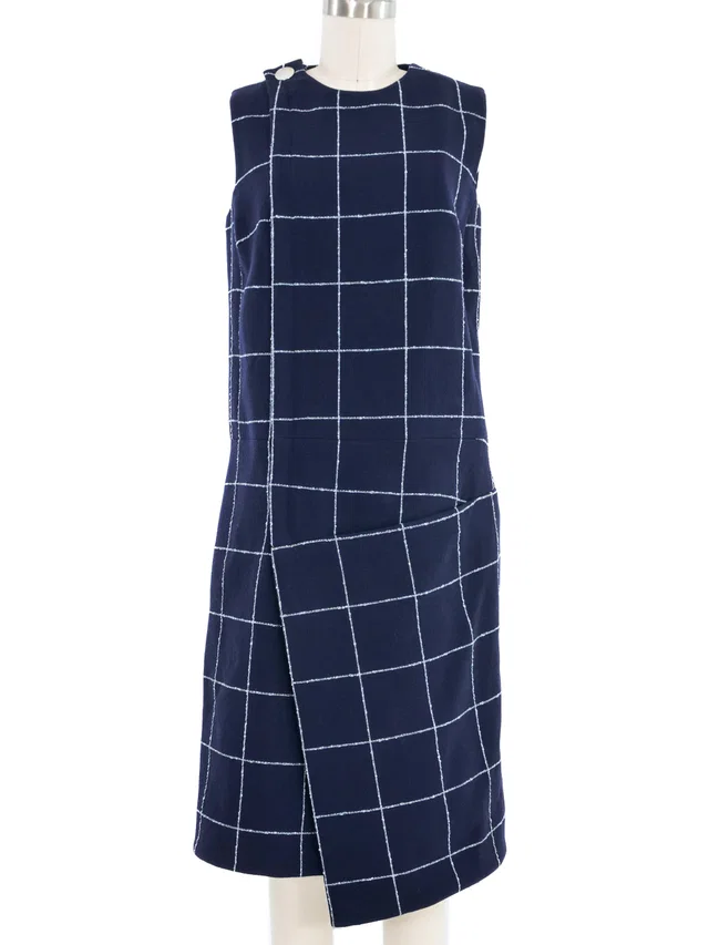 2016 Balenciaga Navy and White Check Dress in White Wool from Arcade Vintage
