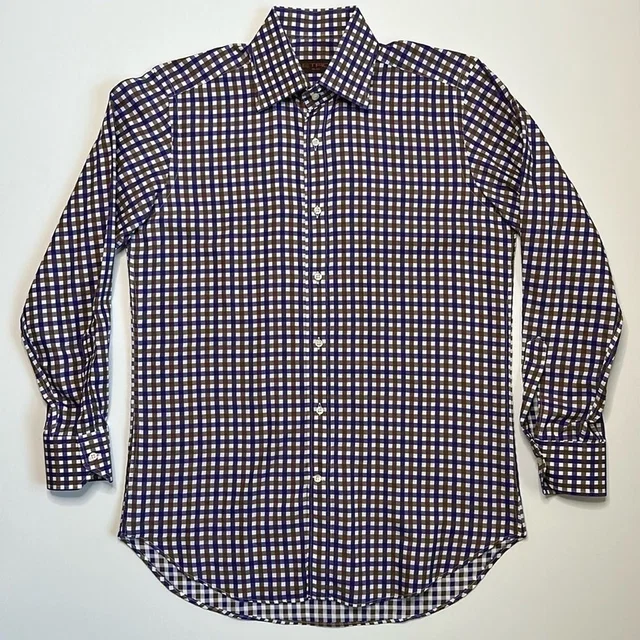 Etro Men’s Plaid Dress Shirt in purple|red|brown Woven leather from Poshmark