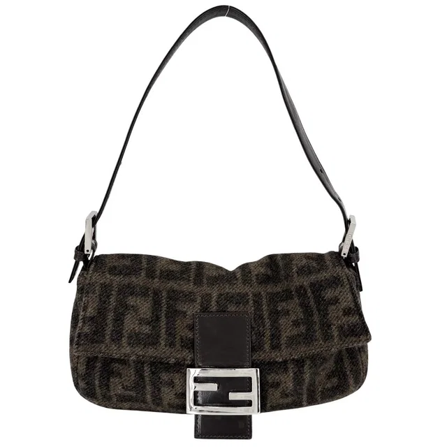 Fendi Handbag Zukka Wool Leather Brown Silver in Brown Wool from The Reluxe