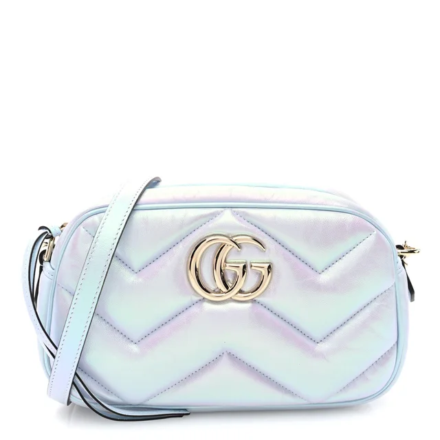 Gucci GG Marmont Chain Iridescent Nappa Leather Bag - Snow Light Blue in Blue Nappa leather from H&T