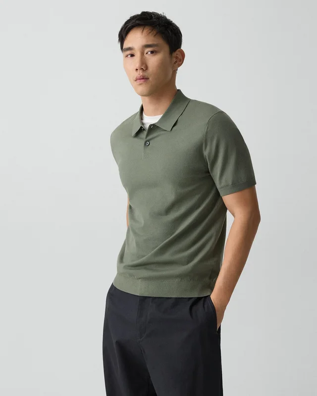 Theory Soris Polo Shirt in Light Bilen in LIGHT IVY 62% Viscose, 38% Polyester; Exclusive Of Elastic, photo 2 of 8 from Theory