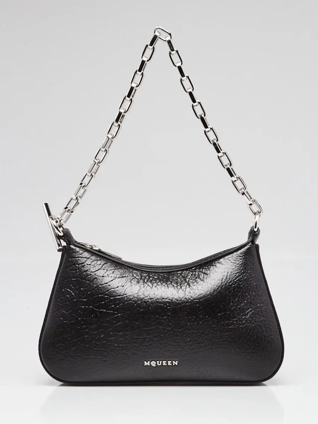 Alexander McQueen Black Leather T-Bar Mini Shoulder Bag in Black Leather from Yoogis