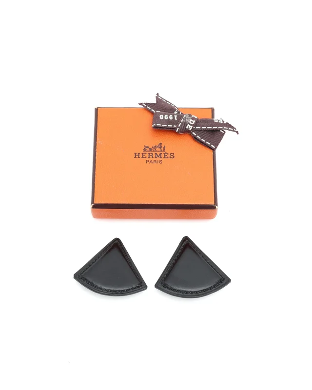 Hermès Leather Triangle Clip-on Earrings in Leather from A Retro Tale, photo 3 of 3