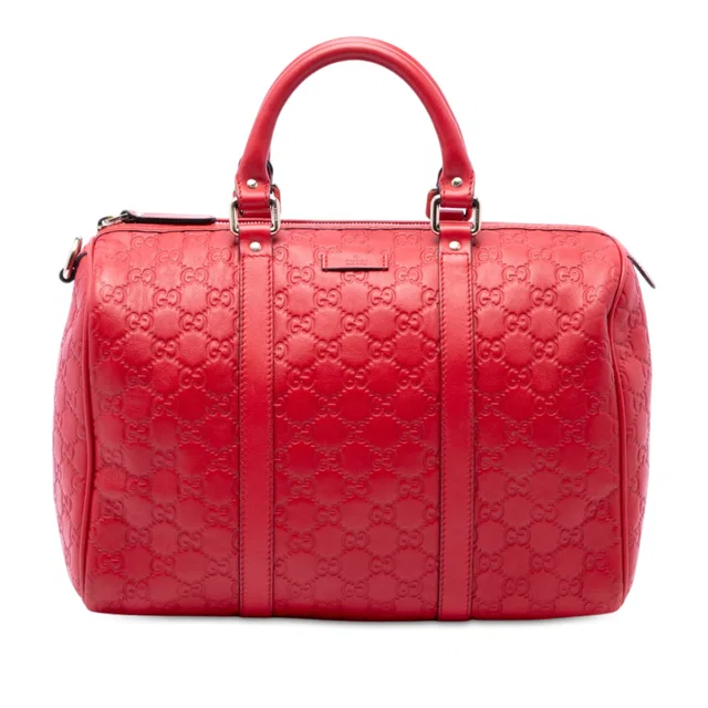 Red Gucci Medium Guccissima Joy Boston Bag in Red Leather from Designer Revival