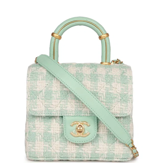 Chanel Mini Square Flap in Blue Tweed from Madison Avenue Couture