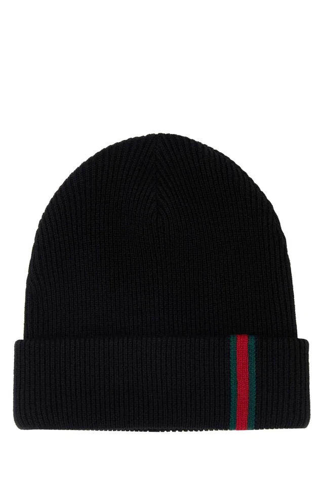 Gucci Knitted Wool Ribbed Beanie — Black Fabric Beanies in Black Wool from HEWI