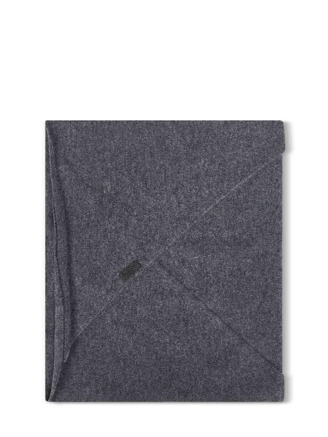 Brunello Cucinelli Cashmere With Monili Embroidery Scarf — Gray Scarfs in Grey Cashmere from HEWI