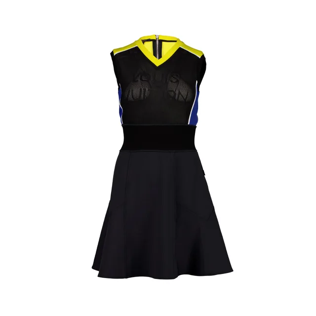 Louis Vuitton Size XS A-line Sleeveless Dress Black/Yellow/Blue Style Code:1A8LAG in Black from EMIER