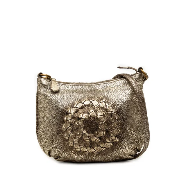 Gold Bottega Veneta Metallic Intrecciato Trimmed Cervo Deerskin Illusion Shoulder Bag in Gold Woven leather from Designer Revival