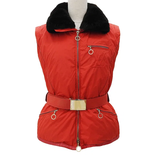 Louis Vuitton Belted Fur Collar Goose Down Vest #36 Red in Red Nylon from VINTAGE QOO TOKYO
